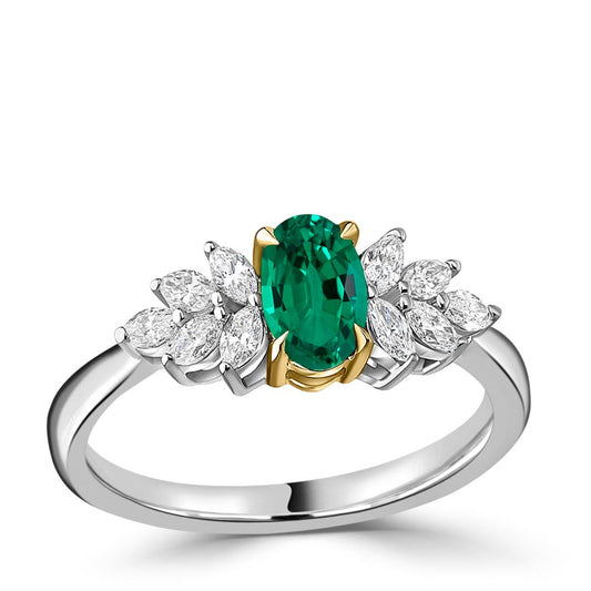 0.75ct Emerald and 0.25ct Diamond Cluster Foliole Engagement Ring White Gold 0.75ct Emerald and 0.25ct Diamond Cluster Foliole Engagement Ring White Gold