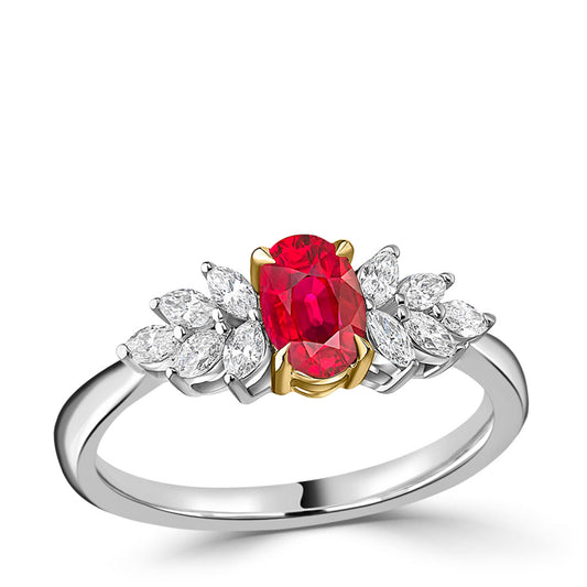 0.65ct Ruby and 0.25ct Diamond Cluster Foliole Engagement Ring White Gold 0.65ct Ruby and 0.25ct Diamond Cluster Foliole Engagement Ring White Gold