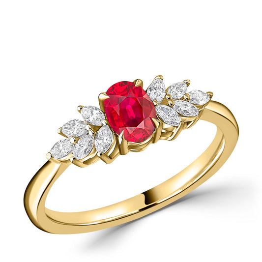 0.65ct Ruby and 0.25ct Diamond Cluster Foliole Engagement Ring (Copy) Yellow Gold, Ruby 0.65ct Ruby and 0.25ct Diamond Cluster Foliole Engagement Ring (Copy) Yellow Gold, Ruby