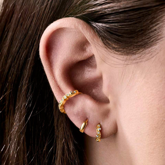 18ct Yellow Gold Floral Diamond Set Large Huggie Hoop Earrings White Gold 18ct Yellow Gold Floral Diamond Set Large Huggie Hoop Earrings White Gold