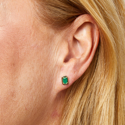 9ct Yellow Gold Chunky Border Emerald Stud Earrings Yellow Gold 9ct Yellow Gold Chunky Border Emerald Stud Earrings Yellow Gold