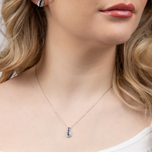 9ct White Gold Sapphire and Diamond Womens Necklace White Gold 9ct White Gold Sapphire and Diamond Womens Necklace White Gold