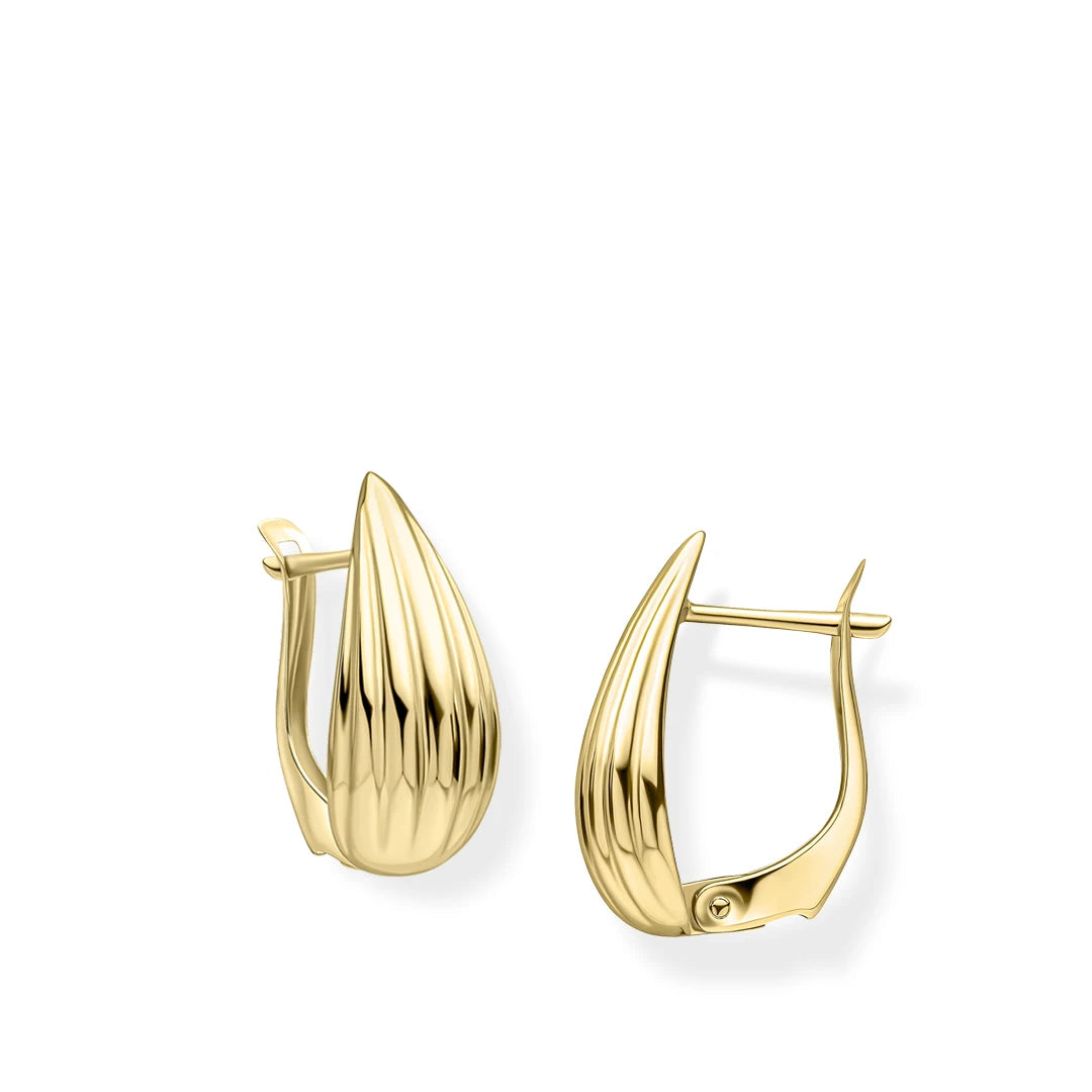9ct Yellow Gold Ribbed Pear Drop Hoop Earrings