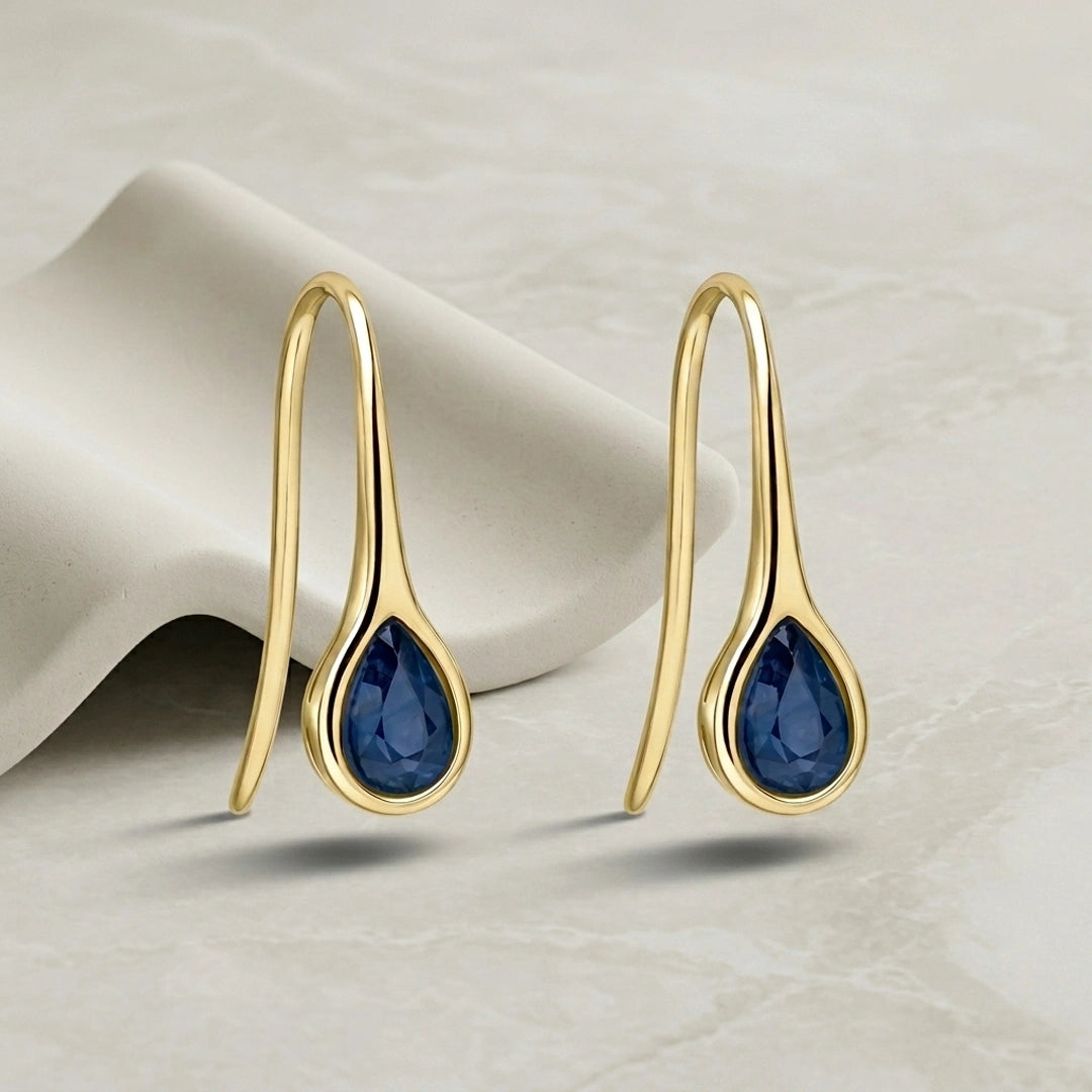 9ct Yellow Gold Blue Sapphire Whisper Dew Drop Earrings