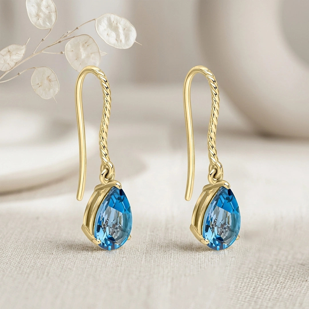 9ct Yellow Gold London Blue Topaz Twist Rope Drop Earrings