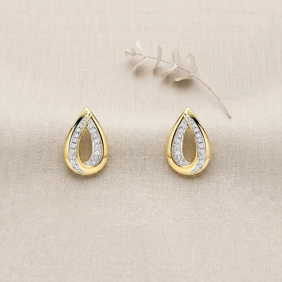 9ct Yellow Gold Fold Over Pear Shaped Diamond Stud Earrings