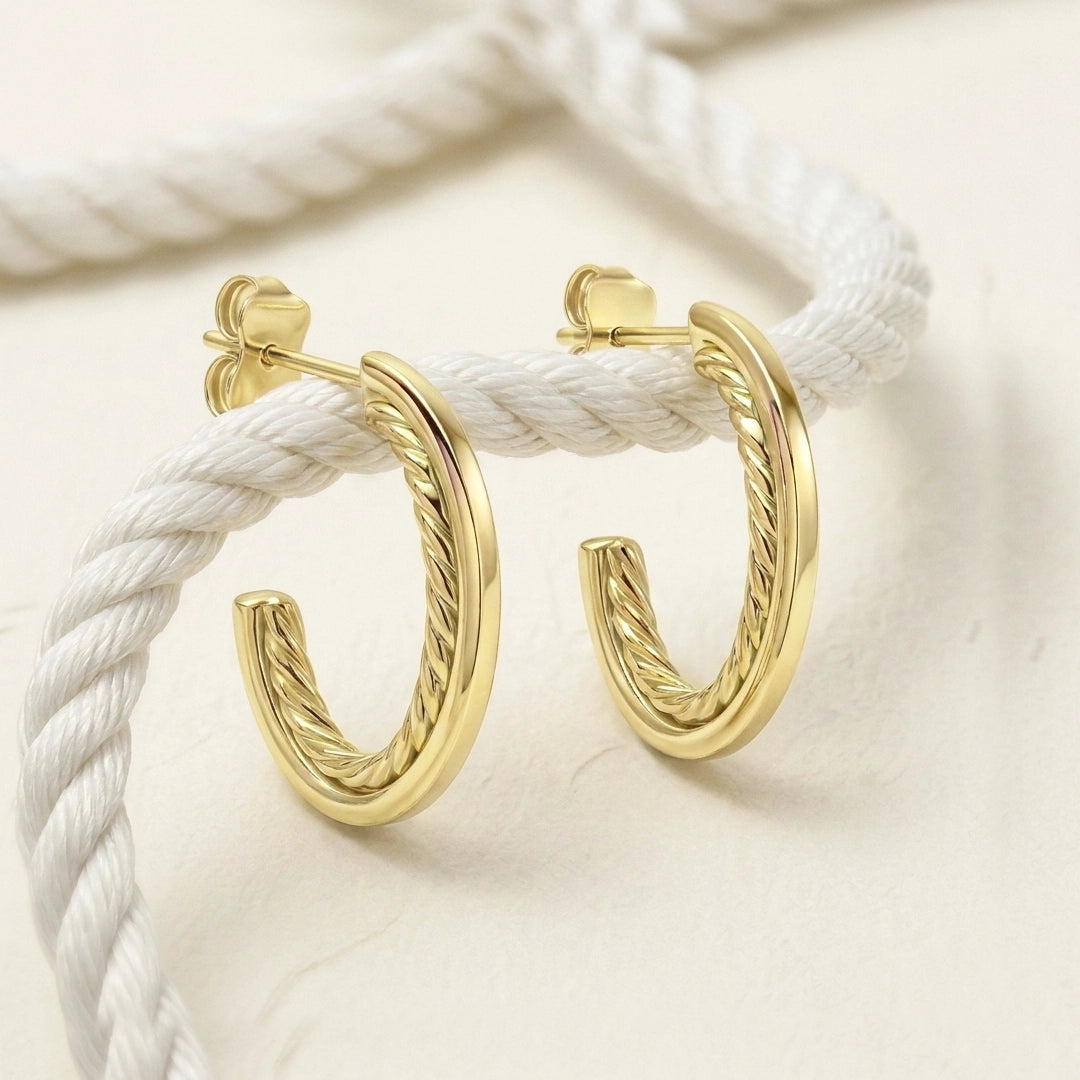 9ct Yellow Gold Rope Twist Half Hoop Earrings