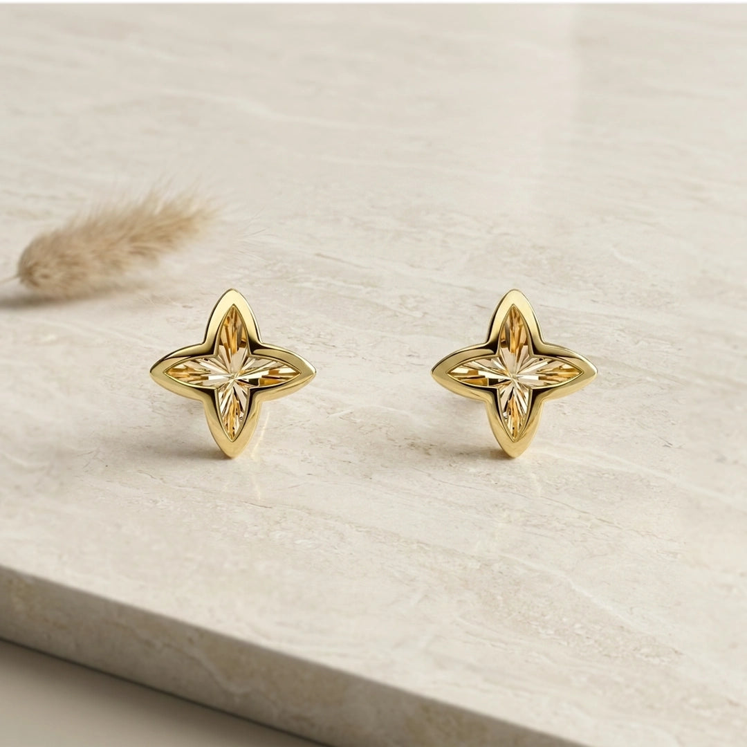 9ct Yellow Gold Textured Flower Stud Earrings