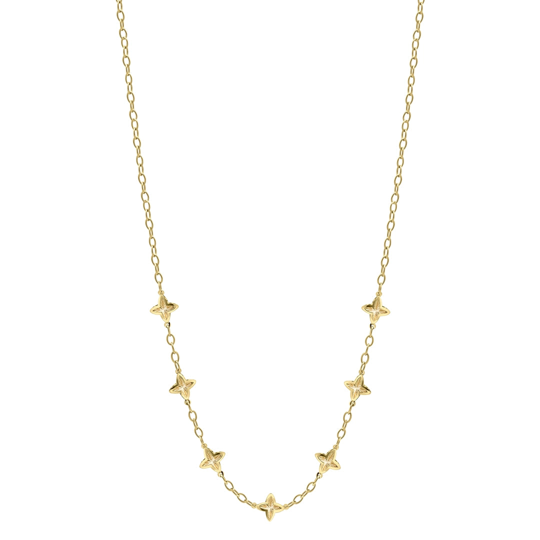 9ct Yellow Gold Textured Flower Station Necklace