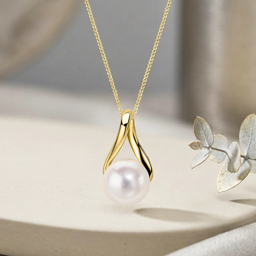 9ct Yellow Gold Freshwater Pearl Ribbon Twist Pendant