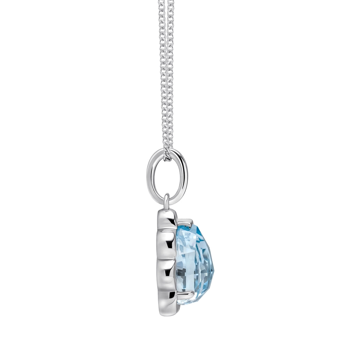 9ct White Gold Fancy Cut Sky Blue Topaz Flower Bud Pendant