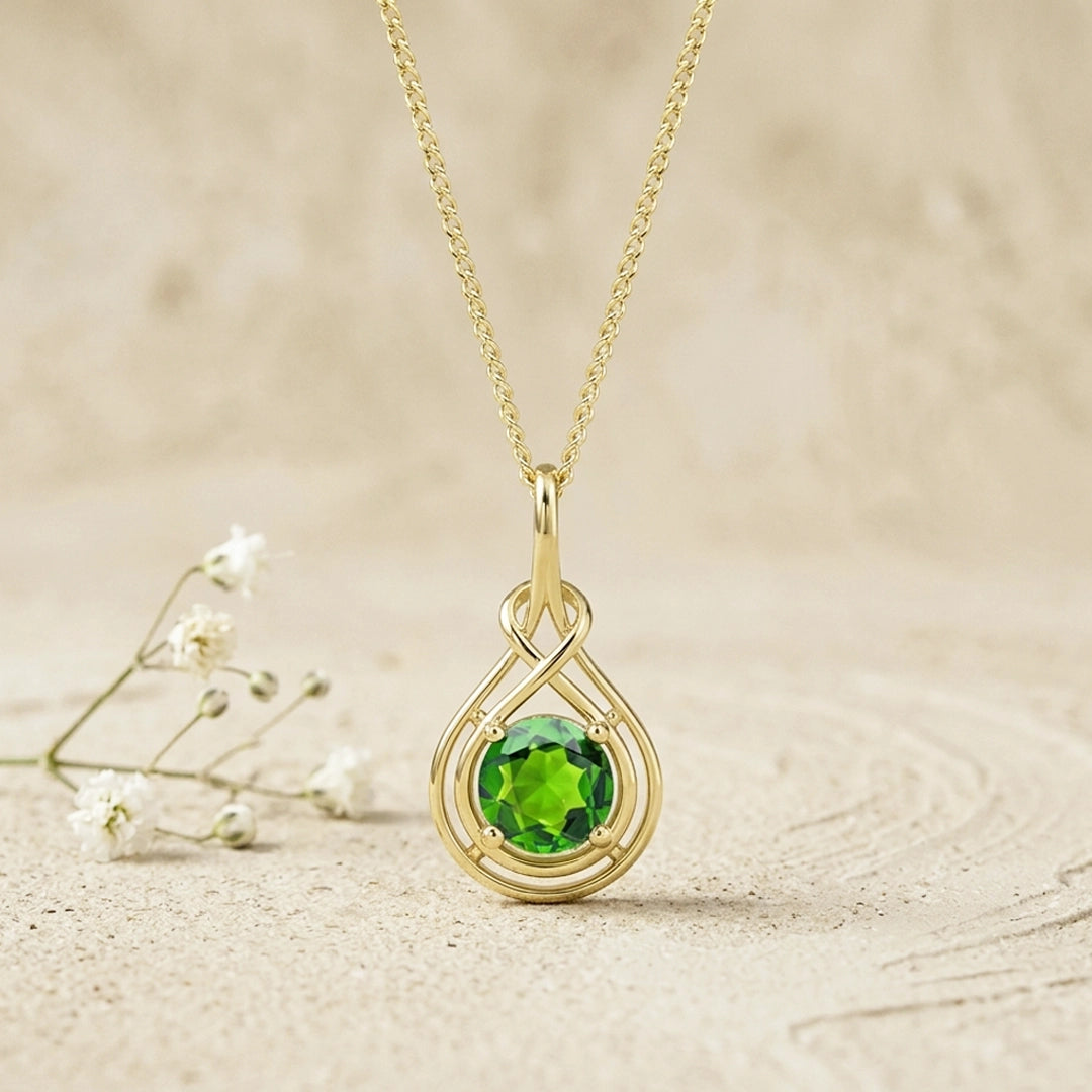 9ct Yellow Gold Celtic Knot Green Diopside Pendant