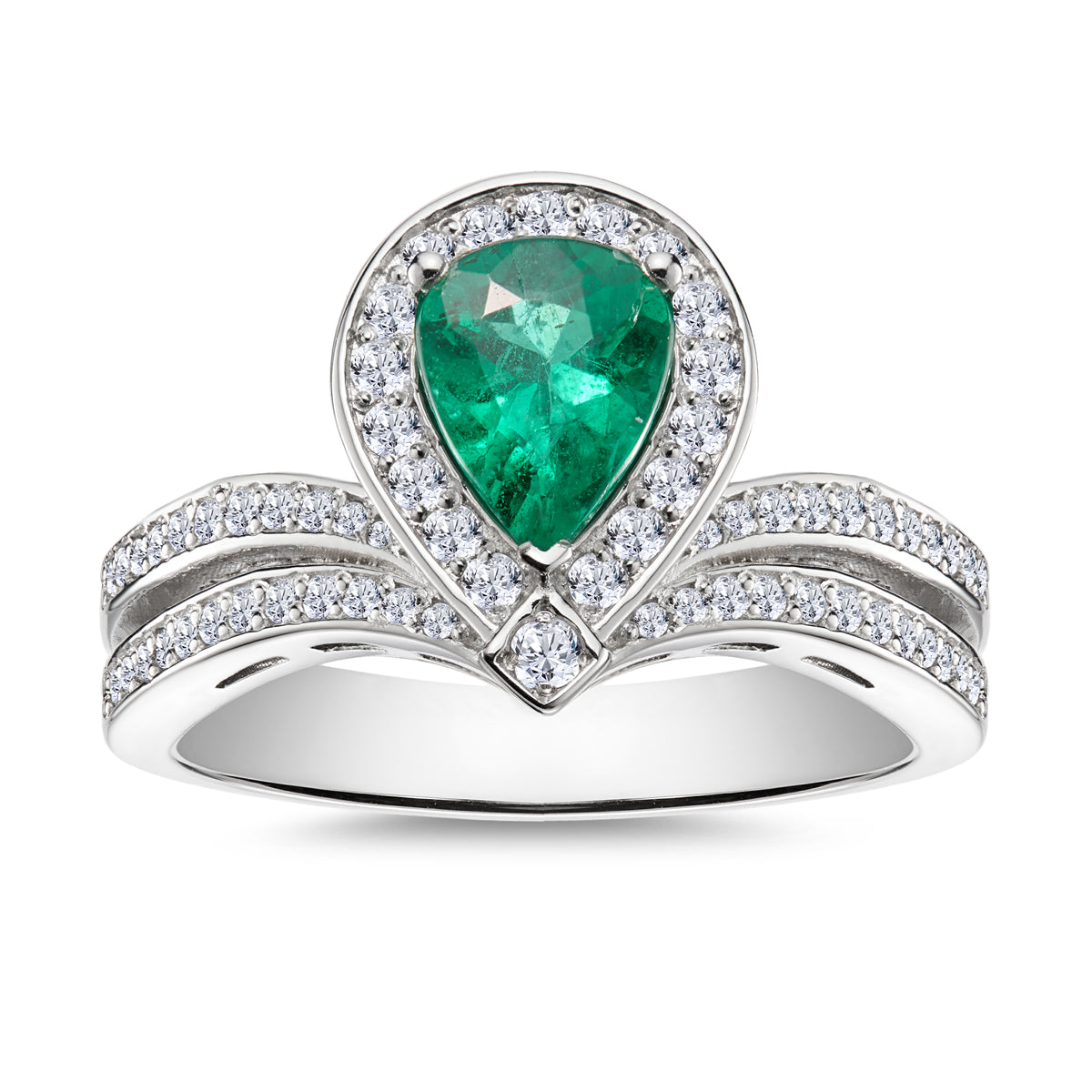 Tiara Pear Emerald Diamond Engagement and Wedding Ring