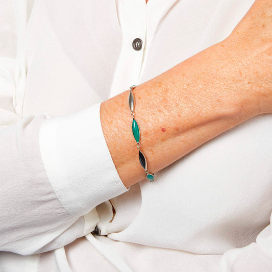 Fiorelli Elongated Navette Green Onyx Bracelet White Gold Fiorelli Elongated Navette Green Onyx Bracelet White Gold