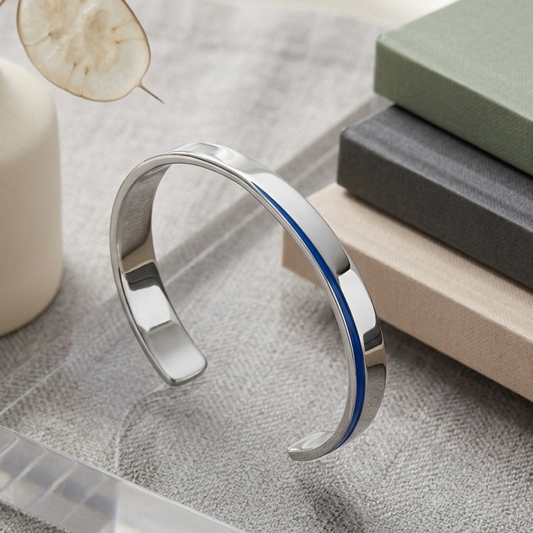 Fred Bennett Mens Stainless Steel and Blue PVD Bangle