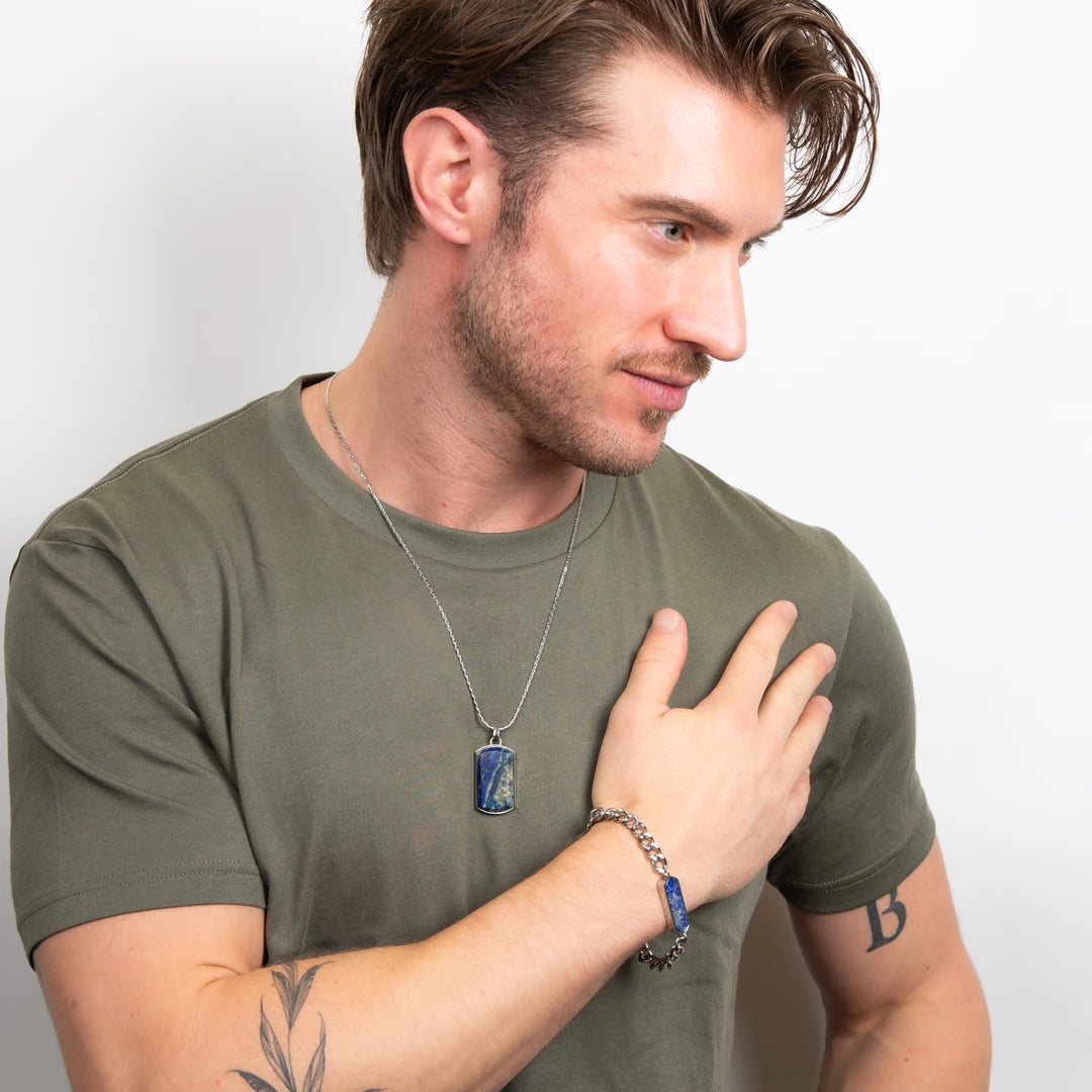 Fred Bennett Mens Stainless Steel Lapis Bar Bracelet