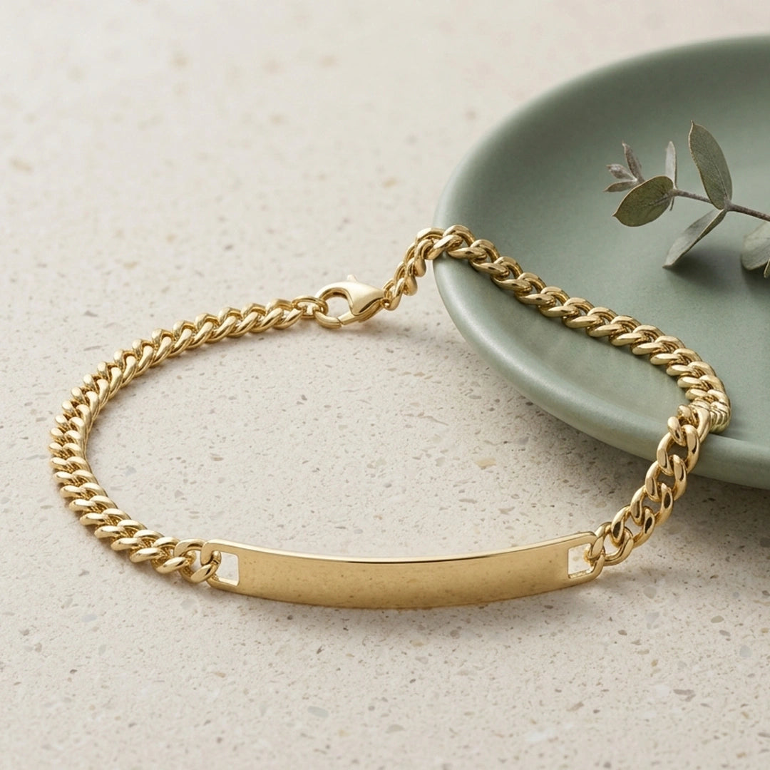 Fred Bennett Mens ID Bar Sterling Silver Golden Curb Chain Bracelet