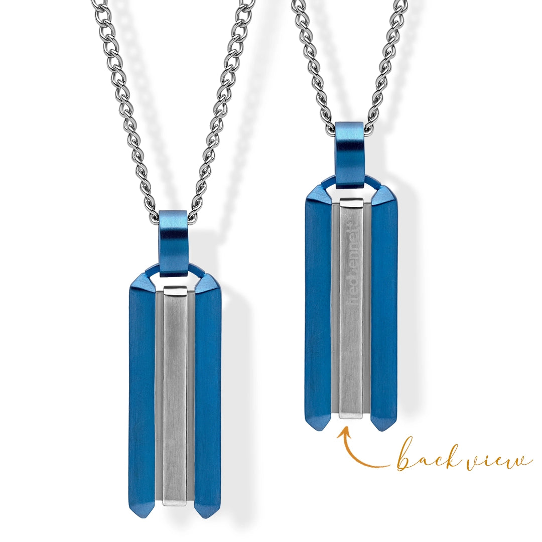 Fred Bennett Mens Stainless Steel Blue Dog Tag Necklace