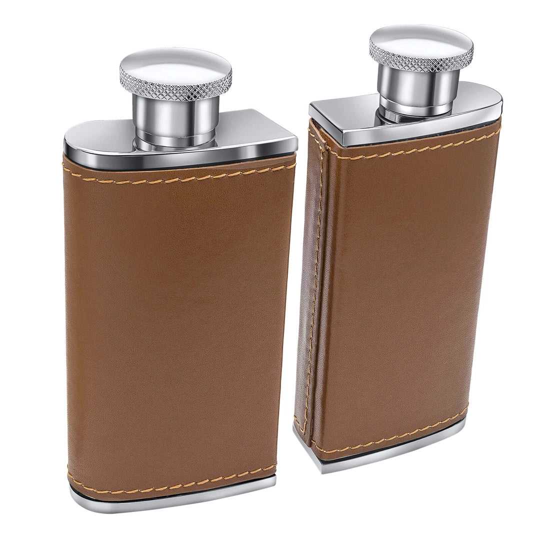 Fred Bennett Mens Twin Brown Leather 3oz Hip Flasks with Case