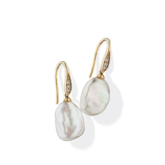 9ct Yellow Gold Keshi Pearl Diamond Earrings Yellow Gold 9ct Yellow Gold Keshi Pearl Diamond Earrings Yellow Gold