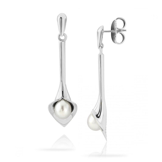 Medium White Pearl Medium Drop Lily Earrings White Gold Medium White Pearl Medium Drop Lily Earrings White Gold