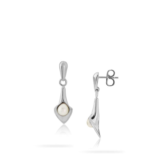 Small White Pearl Short Drop Lily Earrings White Gold Small White Pearl Short Drop Lily Earrings White Gold