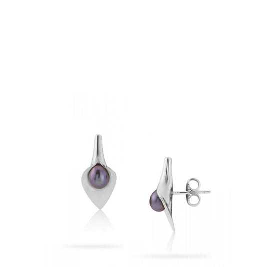 Small Peacock Pearl Lily Stud Earrings White Gold Small Peacock Pearl Lily Stud Earrings White Gold
