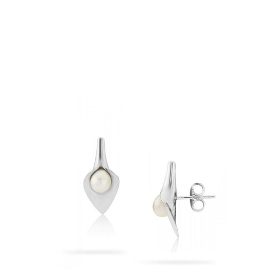 Small White Pearl Lily Stud Earrings White Gold Small White Pearl Lily Stud Earrings White Gold