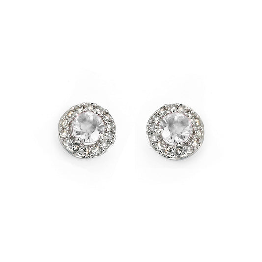 9ct White Topaz Diamond Halo Cluster Studs White Gold 9ct White Topaz Diamond Halo Cluster Studs White Gold