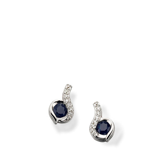 9ct White Gold Blue Sapphire and Diamond Earrings White Gold 9ct White Gold Blue Sapphire and Diamond Earrings White Gold