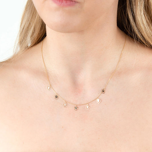 9ct Yellow Gold Heart Flower Charm Necklace Yellow Gold 9ct Yellow Gold Heart Flower Charm Necklace Yellow Gold