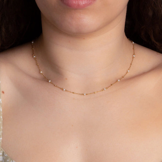 9ct Yellow Gold Freshwater Pearl Station Necklace Yellow Gold 9ct Yellow Gold Freshwater Pearl Station Necklace Yellow Gold