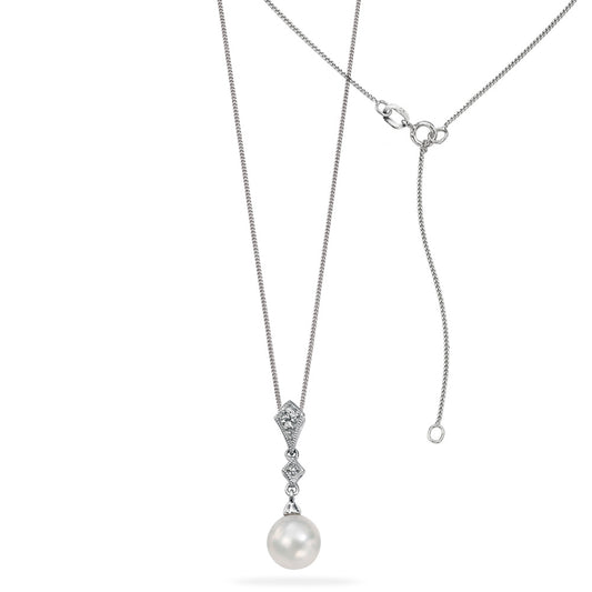 9ct White Gold Pearl Diamond Drop Pendant White Gold 9ct White Gold Pearl Diamond Drop Pendant White Gold