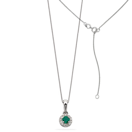 9ct White Gold Emerald Diamond Cluster Pendant White Gold 9ct White Gold Emerald Diamond Cluster Pendant White Gold