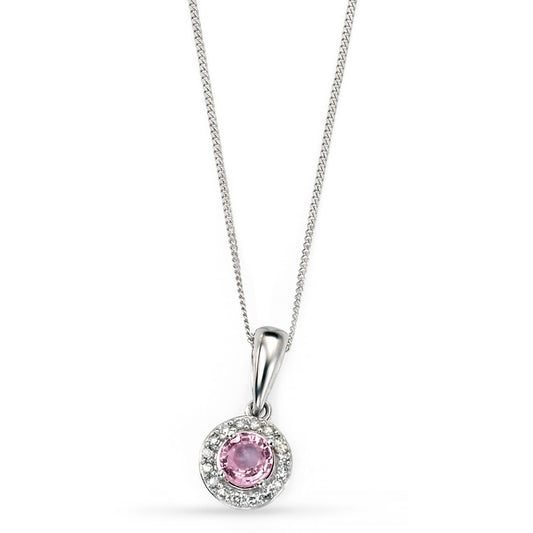 9ct White Gold Pink Sapphire Diamond Cluster Pendant White Gold 9ct White Gold Pink Sapphire Diamond Cluster Pendant White Gold