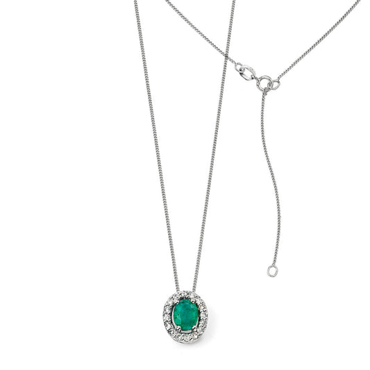 9ct White Gold Oval Cluster Emerald and Diamond Pendant White Gold 9ct White Gold Oval Cluster Emerald and Diamond Pendant White Gold
