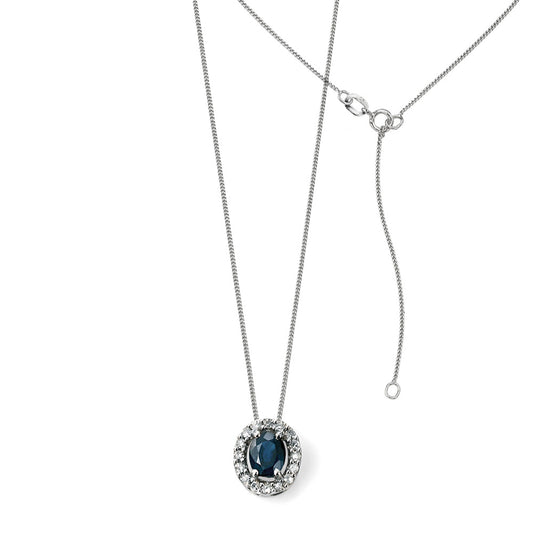 9ct White Gold Oval Cluster Sapphire and Diamond Pendant White Gold 9ct White Gold Oval Cluster Sapphire and Diamond Pendant White Gold