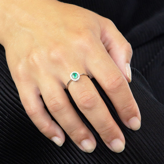 9ct White Gold Emerald Diamond Cluster Ring White Gold 9ct White Gold Emerald Diamond Cluster Ring White Gold