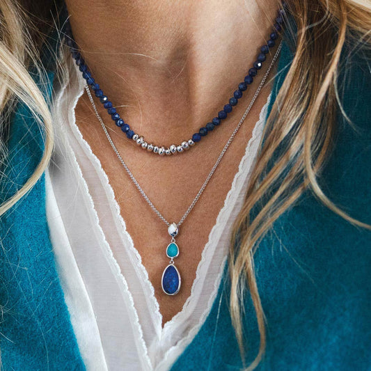 Kit Heath Coast Pebble Azure Gemstone Trio Droplet Sterling Silver Necklace White Gold Kit Heath Coast Pebble Azure Gemstone Trio Droplet Sterling Silver Necklace White Gold