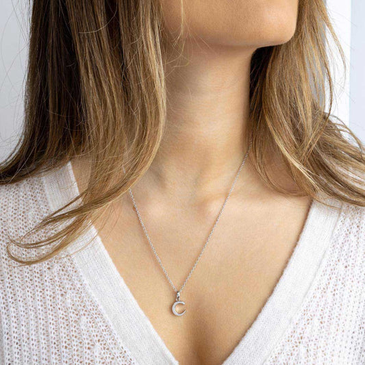 Kit Heath Signature Skript Capital C Initial Sterling Silver Necklace White Gold Kit Heath Signature Skript Capital C Initial Sterling Silver Necklace White Gold