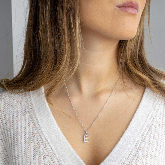 Kit Heath Signature Skript Capital E Initial Sterling Silver Necklace White Gold Kit Heath Signature Skript Capital E Initial Sterling Silver Necklace White Gold