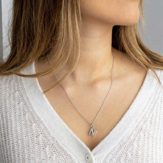 Kit Heath Signature Skript Capital N Initial Sterling Silver Necklace White Gold Kit Heath Signature Skript Capital N Initial Sterling Silver Necklace White Gold
