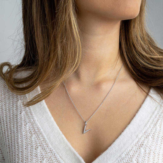 Kit Heath Signature Skript Capital V Initial Sterling Silver Necklace White Gold Kit Heath Signature Skript Capital V Initial Sterling Silver Necklace White Gold