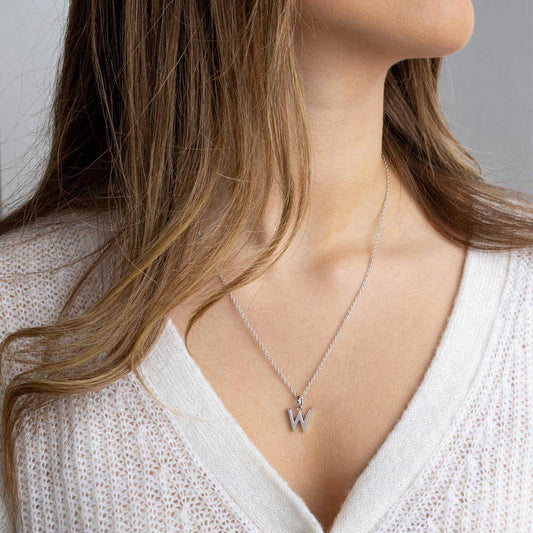 Kit Heath Signature Skript Capital W InitialSterling Silver Necklace White Gold Kit Heath Signature Skript Capital W InitialSterling Silver Necklace White Gold