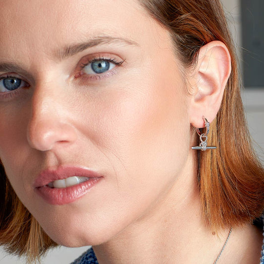 Kit Heath Marina Rope Knot T-Bar Grande Sterling Silver Hinged Hoop Earrings White Gold Kit Heath Marina Rope Knot T-Bar Grande Sterling Silver Hinged Hoop Earrings White Gold