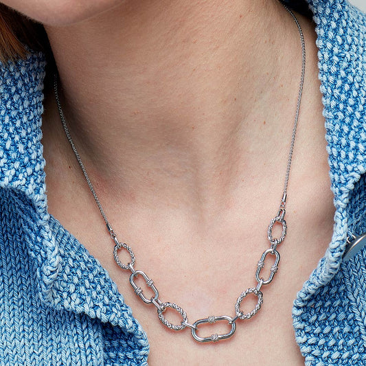 Kit Heath Marina Rope Link Duo Graduated Sterling Silver Chain Necklace White Gold Kit Heath Marina Rope Link Duo Graduated Sterling Silver Chain Necklace White Gold