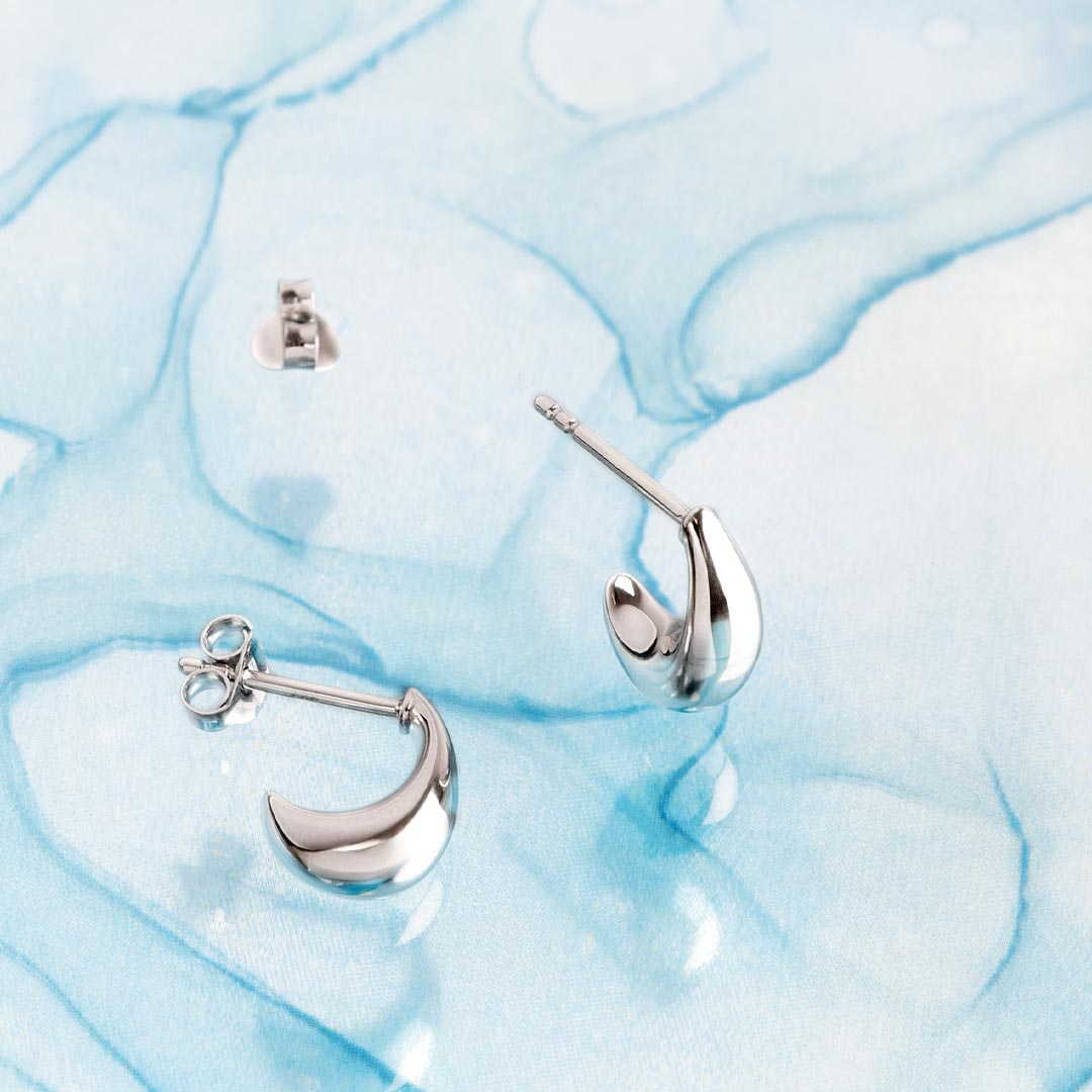Kit Heath Sterling Silver Coast Pebble Smooth Semi Hoop Stud Earrings