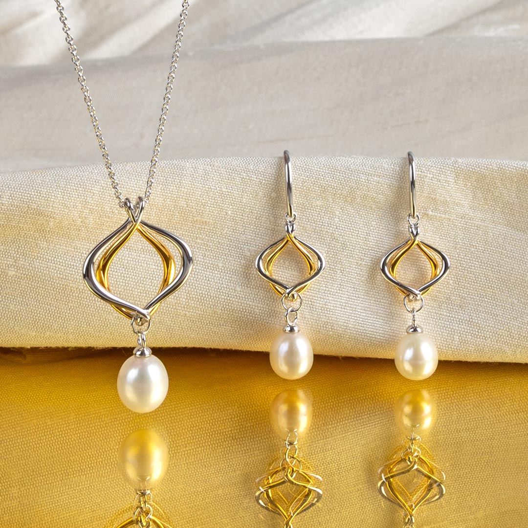 Kit Heath Sterling Silver Alicia Pearl Golden Drop Earrings