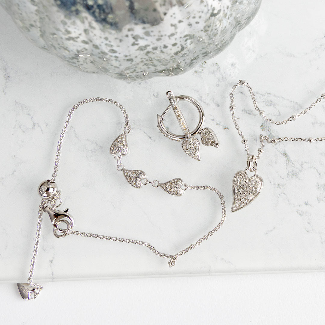 Kit Heath Sterling Silver Desire Kiss Precious Pave Heart Triplet Slider Bracelet