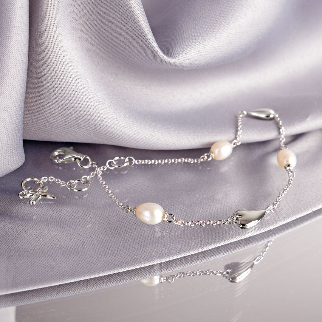 Kit Heath Sterling Silver Desire Kiss Pearl Station Bracelet
